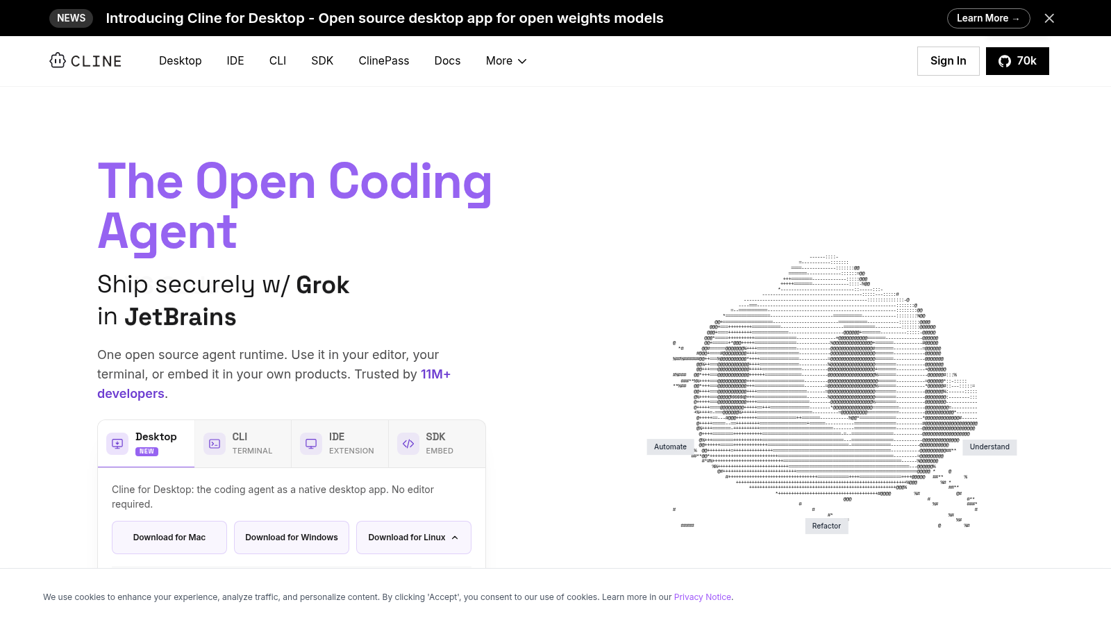 Cline homepage — The Open Coding Agent