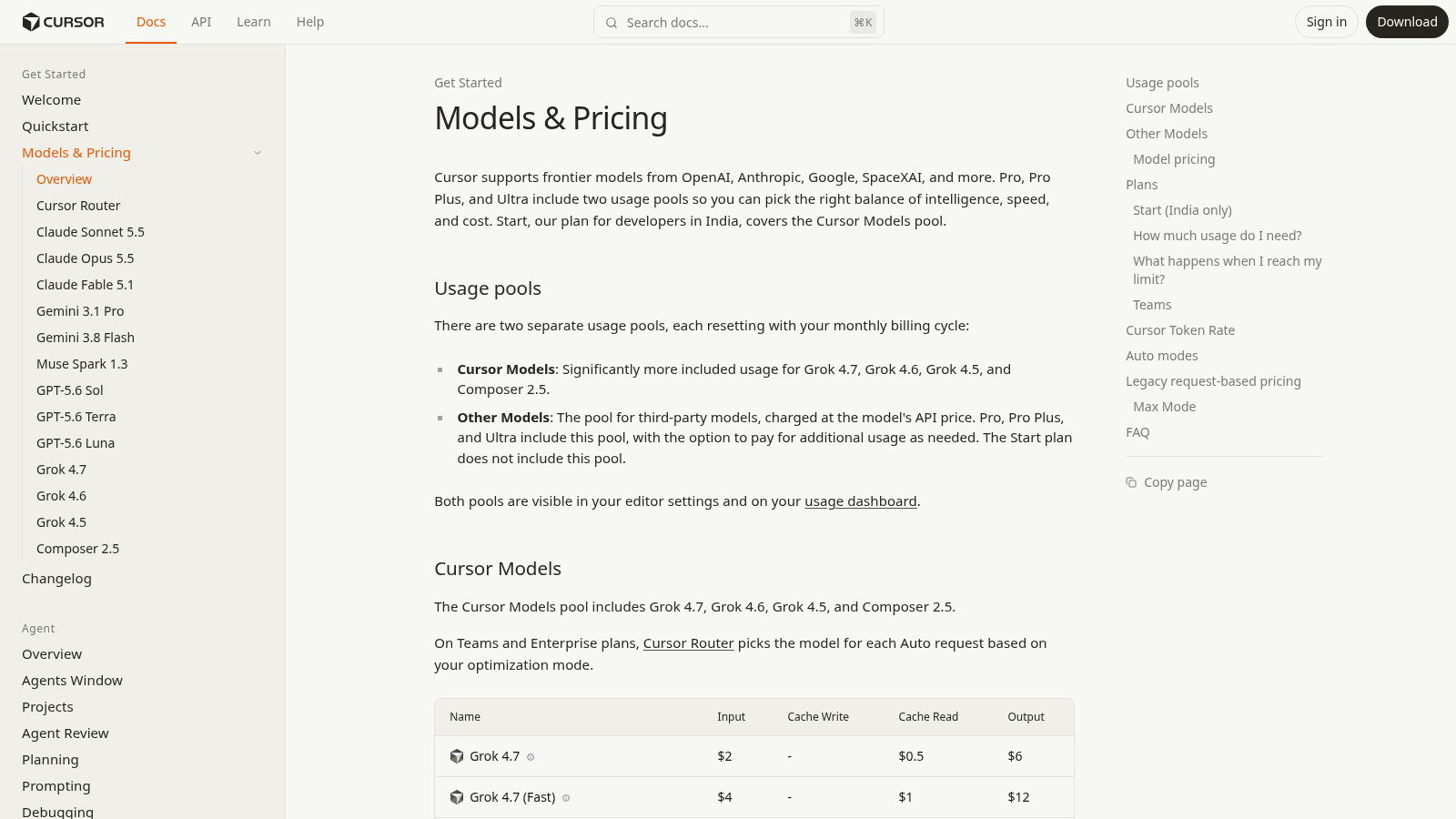 Cursor documentation explains usage pools and additional paid usage