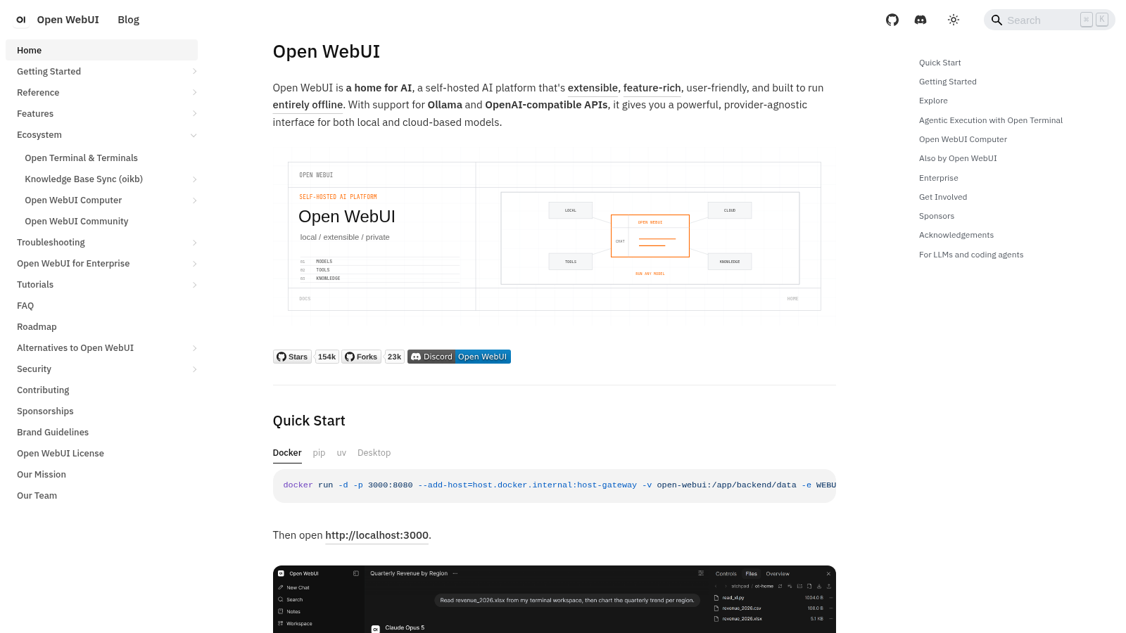 Open WebUI documentation and quick start
