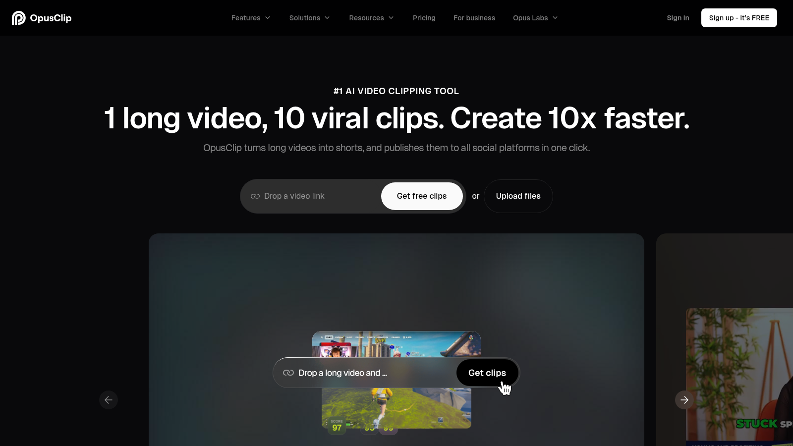 Opus Clip homepage