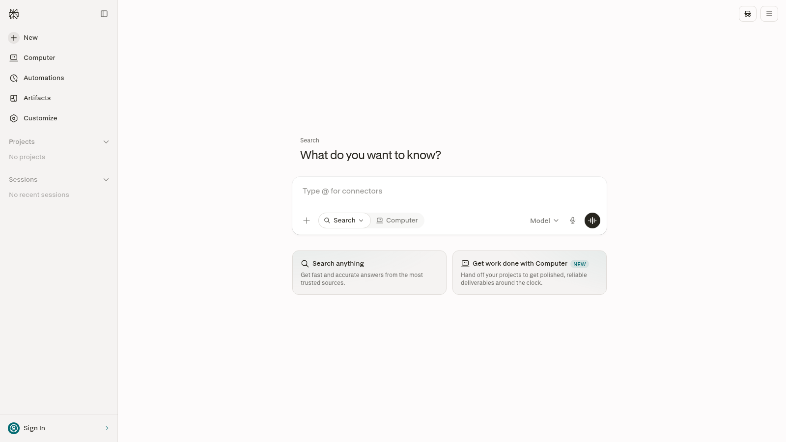 Perplexity homepage